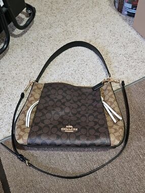 Coach Logo Canvas Brown Hobo Bag